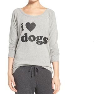 Chaser I Love Dogs Pullover Top Small Gray